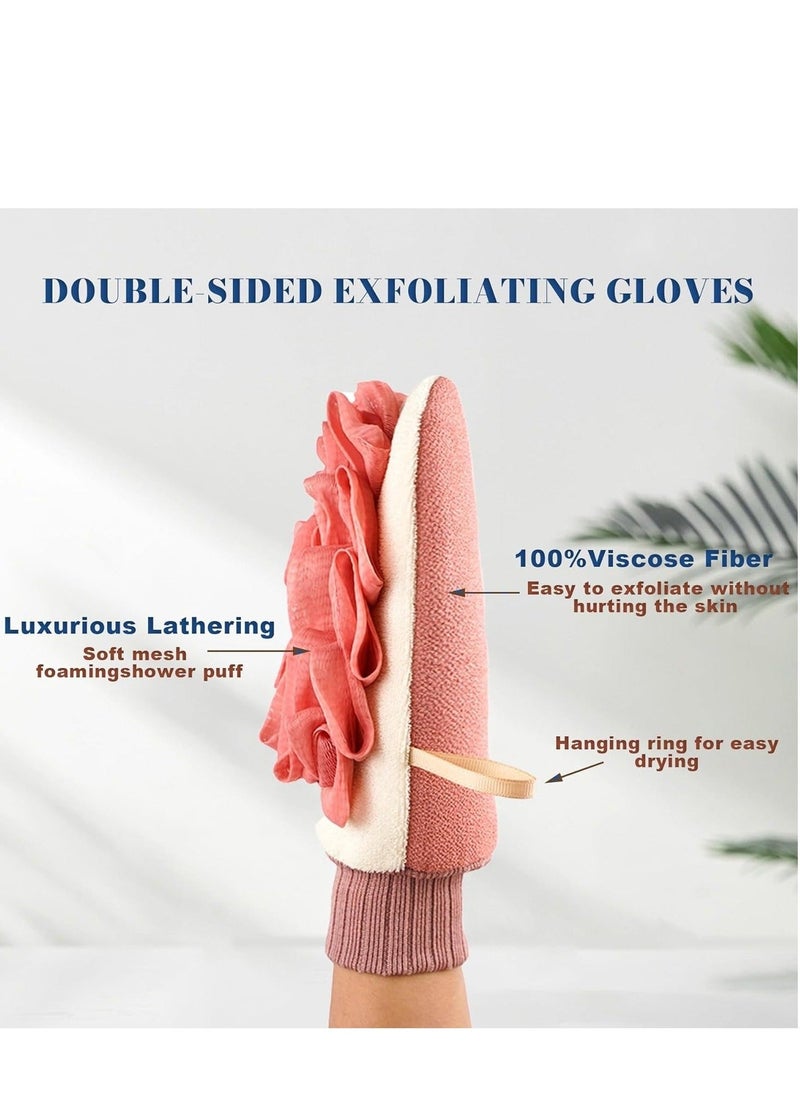 Deep Exfoliating Glove for Shower, Double-Sided Exfoliating Mitt,Massage Body Scrub Gloves for Home Spa, Eco Friendly loofah Sponge, Dead Skin Remover  Body Scrubber Exfoliator (Pink) - Image 1